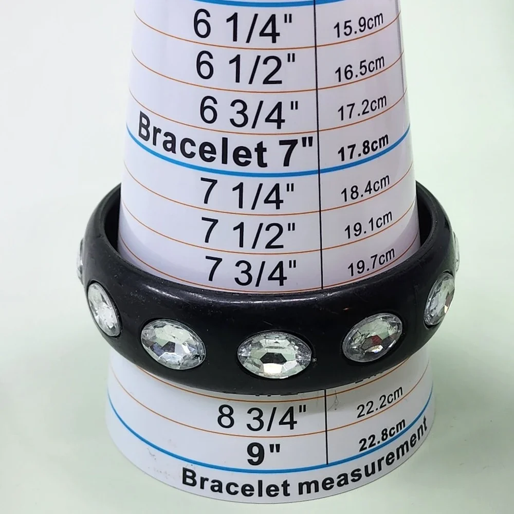 Black Plastic Bangle Bracelet Clear Oval Rhinestones Chunky Statement Y2K Retro